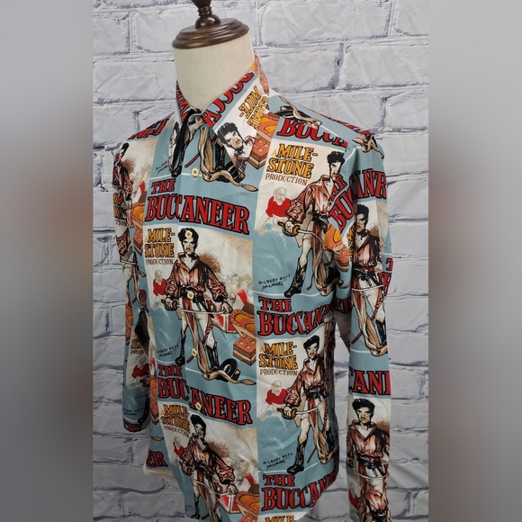 Second Hand Rose by Mack Mens Button Up Shirt Buccaneer Vintage 70s Medium Small - Picture 10 of 16